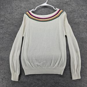 Boden Sweater Pullover Womens 4 White Boat Neck Striped Raglan Lightweight Knit